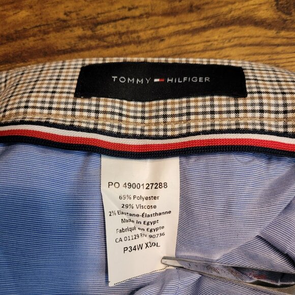 Tommy Hilfiger Trouser Pants Size 34x30 Micro Check Beige Blue White Preppy - Picture 5 of 10